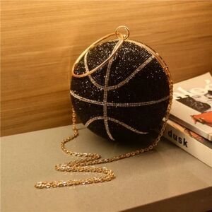 Black and Gold Basketball Rhinestone Crystal Clutch Wristlet Purse March Madness